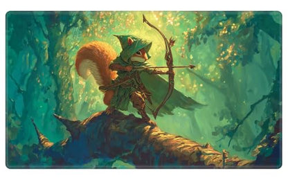 Card Playmat 24" x 14" TCG Game Mat for MTG and Other Card Games, Premium Stitched Card Gameplay Mat with Non-Slip Rubber Backing Board Games Desk Duel Mats, Fantasy Archer Squirrel - color: Fantasy Archer Squirrel, size: 24"X14" Without Zones