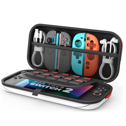 MoKo Carrying Case for Nintendo Switch 2(2025), Protective Hard Shell Portable Travel Carry Case Pouch holds 10 Cartridges with Pockets for Switch 2 Accessories and Games, Redball - color: Redball