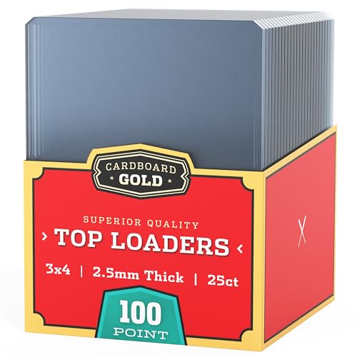 Cardboard Gold 100pt Top Loaders for Cards - Premium 3x4 Inch - 25 Count | Rigid PVC, UV-Resistant, Crystal Clear, Penny Sleeve Compatible, Baseball Trading Sports Memorabilia Protectors, TCG - size: 25 Toploaders