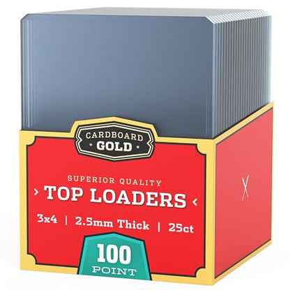 Cardboard Gold 100pt Top Loaders for Cards - Premium 3x4 Inch - 25 Count | Rigid PVC, UV-Resistant, Crystal Clear, Penny Sleeve Compatible, Baseball Trading Sports Memorabilia Protectors, TCG - size: 25 Toploaders