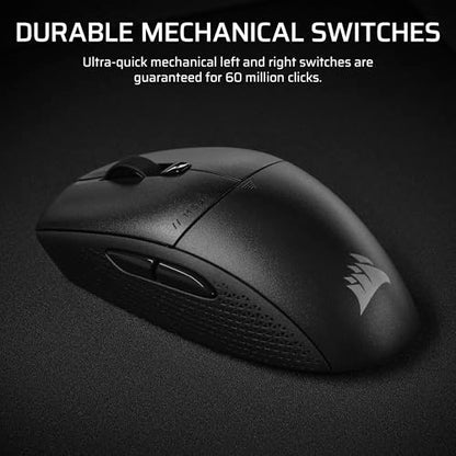 Corsair M55 Wireless Lightweight FPS Gaming Mouse – 2.4GHz & Bluetooth – 24,000 DPI – Long-Lasting Battery Life – Six Programmable Buttons – Textured Side Grips – Black - color: Black, style: Wireless