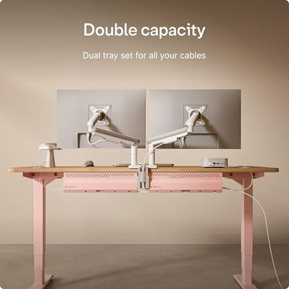 Desktronic Cable Duct Desk Pink Set of 2 - Stainless Steel Cable Management Desk Cable Duct with 5 Cable Cut-Outs - Easy to Install Cable Organiser - Cable Holder - color: Pink