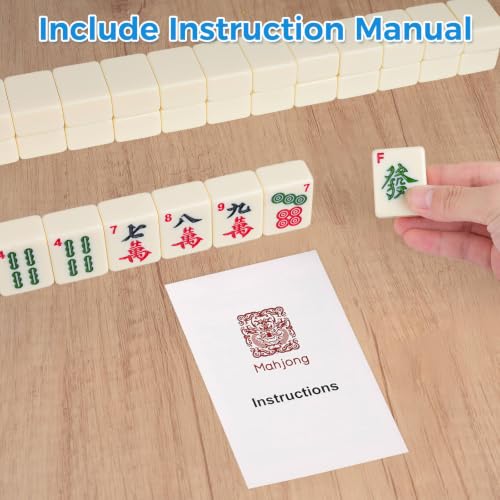 Mahjong Tile Set, 146pcs Professional Chinese Mahjong Set with Instruction Manual, Premium Mah Jongg Sets with Storage Box, 1.4" Mah Jong Tiles Easy to Grab, Game for Gathering, Party, Camping - color: Ivory