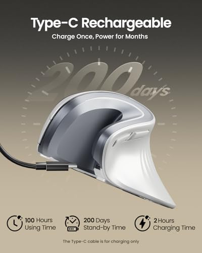 ProtoArc EM11 NL Wireless Ergonomic Vertical Mouse, White | 58° vertical design supports a natural wrist posture; connect 3 devices via Bluetooth/2.4G USB-A; 500mAh USB-C rechargeable. - color: White