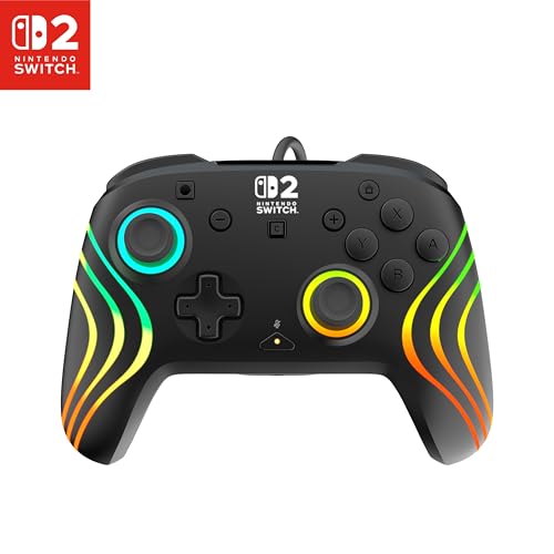 Turtle Beach Afterglow Wave Wired RGB Gaming Controller, Nintendo Switch 2 | Switch Lite, OLED, Hall-Effect Thumbsticks, 2 Mappable Back Buttons, Audio Controls, C-Button for GameChat, RGB Lights, Black - color: Black