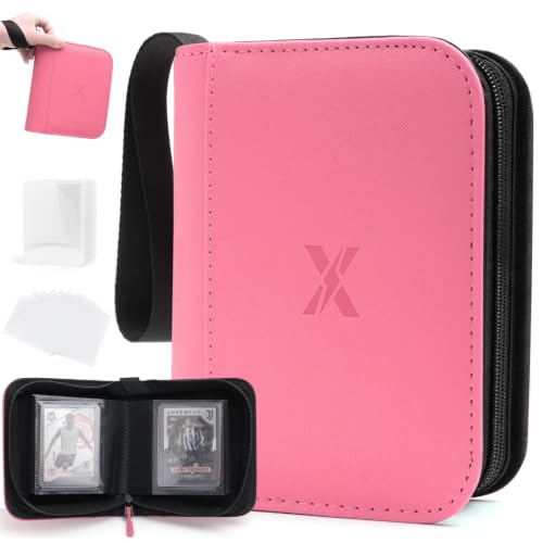Mini 1 Pocket Top Loader Binder, Upgraded Widened Pages & Spine | Small Trading Card Album Holds 40 Toploaders, Portable Single Pocket Sports Card Binder with 10 Top Loaders & 50 Card Sleeves - color: Pink, size: 1