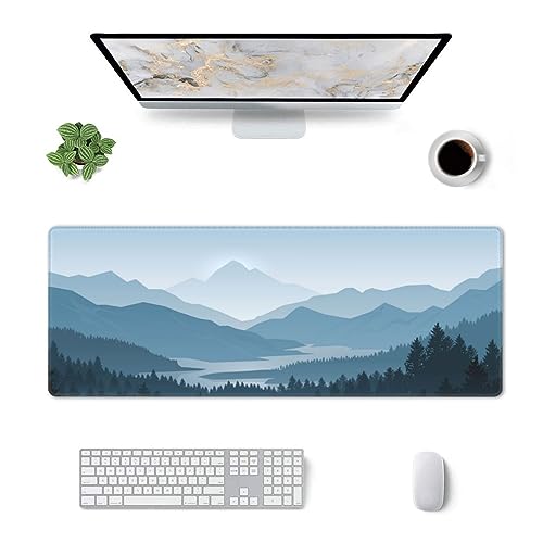 Mountain Gaming Mouse Pad Large Long Extended Pads Big Mousepad Extended Large Non-Slip Rubber Base Waterproof Big Keyboard Mat with Stitched Edges for Office Home and Game,31.5x11.8 Inch - color: Mountain