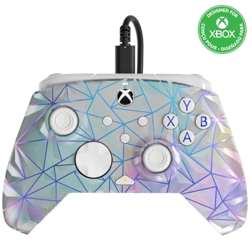 PDP Gaming REMATCH Enhanced Wired Gaming Controller: Licensed Xbox Series X|S Gamepad, Xbox One, Windows PC, Mappable Back Buttons, Customizable, Audio Control, Companion App: Frost Diamond (Metallic) - color: Frosted Diamond, style: Controller