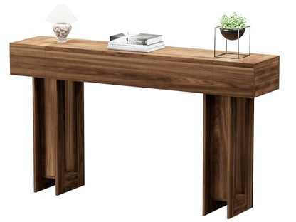 63 Inch Long Console Table, Narrow Rectangular Sofa Table Behind The Couch, Farmhouse Entryway Table for Entrance, Hallway, Living Room (Brown) - color: Brown, style: No Socket