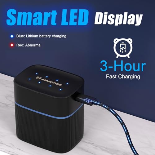 Maxfree Rechargeable AA Batteries Lithium with Charger, 8-Pack 1.5V 3600mWh | Long Lasting Double A Batteries with LED Display, Cycle Times Up to 2500 – Fast Charging for Blink Outdoor Cameras & Toys - size: Lithium Batteries Charger with 8-Pack AA