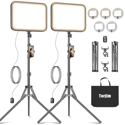 Torjim 11 Inch Video Light Kit for Creators-24W High Brightness Studio Lights with Tripod Stand & Phone Holder & Remote, Adjustable Photography Lighting for Clearer YouTube Streaming Home Studio - size: 11 inch