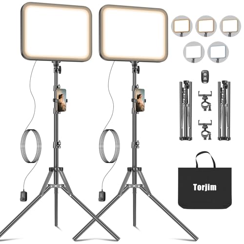 Torjim 11 Inch Video Light Kit for Creators-24W High Brightness Studio Lights with Tripod Stand & Phone Holder & Remote, Adjustable Photography Lighting for Clearer YouTube Streaming Home Studio - size: 11 inch