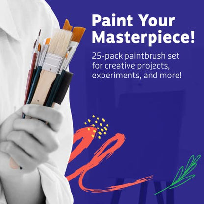 Artlicious Foam Brushes Wood Handle Paint Brush Set - Use with Craft, Watercolor, Oil, Gouache Paints, Face Art, Washable Paints, Miniature Detailing and Rock Painting - style: 25 Pack