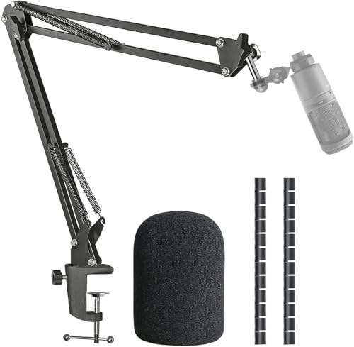 AT2020 Mic Boom Arm Stand with Pop Filter, Compatible with Audio-Technica AT2020, Audio-Technica AT2020V USB Microphone with Cable Sleeve by SUNMON - color: Mic Stand with Pop Filter and Cable Sleeve