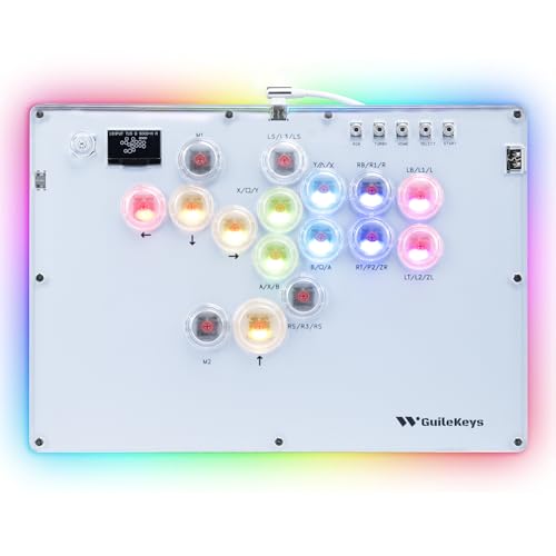 GuileKeys Leverless Controller Arcade Stick GK-16, All-Button Arcade Controller with Multi-function Button for PS4/PS3/PC/Switch, Arcade Fight Stick with RGB/Turbo/Hot-Swap/Custom Top Plate DIY White - color: GK-16 White