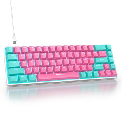 surmen 65% Percent Gaming Keyboard Mechanical with Linear Red Switch, 68-Keys Pink Mini Gaming Keyboard 60 Percent LED Light Backlit PBT Keycaps for Laptop Desktop PC Gamers (68 Miami) - color: 68 Miami