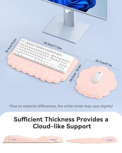 Cloud Wrist Rest for Keyboard and Mouse, Keyboard Riser Pad for Desktop | PU Leather, Non-slip, Ergonomic Angle Adjustable Arm Rest, Soft Wrist Support, Waterproof - color: Pink