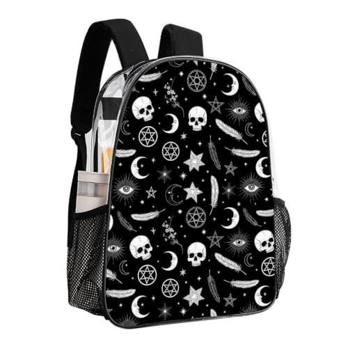 Clear Transparent Beach Backpack Waterproof Sand Water Resistant | Heavy Duty, Goth Raven Crow Skull Moon Star Gothic Witch Spirit Board, See Through Daypack - color: Pattern (834)