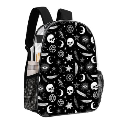 Clear Transparent Beach Backpack Waterproof Sand Water Resistant | Heavy Duty, Goth Raven Crow Skull Moon Star Gothic Witch Spirit Board, See Through Daypack - color: Pattern (834)