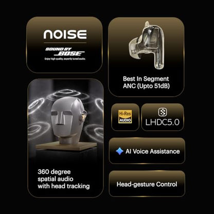 Noise Master Buds 2 with Sound by Bose (2026),51dB Adaptive ANC, Hi-Res LHDC Audio,360° Spatial Audio with Head Tracking, 6-mic ENC, Dual Pairing, Fast Charge & BT v6.1 (Carbon) - color: Carbon