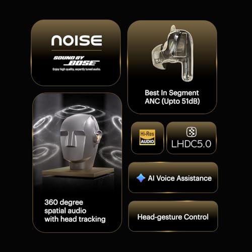 Noise Master Buds 2 with SoundByBose (2026), 51dB Adaptive ANC, Hi-Res LHDC Audio,360° Spatial Audio with Head Tracking, 6-mic ENC, Dual Pairing, Fast Charge & BT v6.1 (Aurum) - color: Aurum