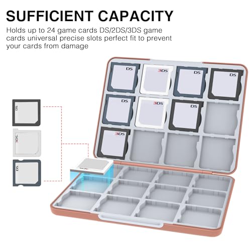 HEIYING 3DS Card Case with 24 Precise Slots for DS 2DS 3DS Game Card | Portable Game Card Case, Hard ABS Shell with Soft Silicone Lining, Precise Card Slots,Magnetic Closure for Easy Access - color: Brown