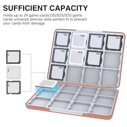 HEIYING 3DS Card Case with 24 Precise Slots for DS 2DS 3DS Game Card | Portable Game Card Case, Hard ABS Shell with Soft Silicone Lining, Precise Card Slots,Magnetic Closure for Easy Access - color: Brown