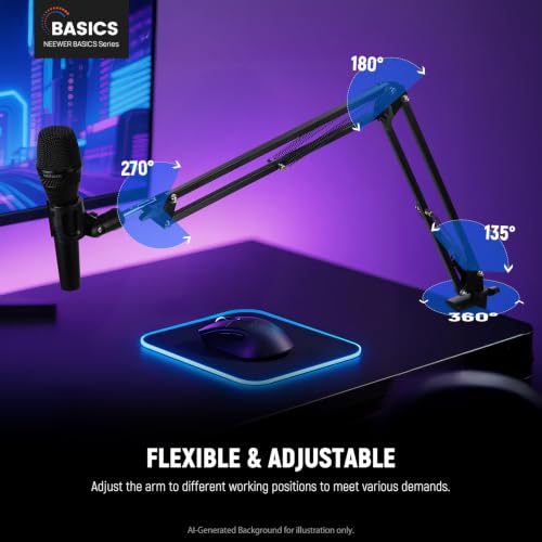 NEEWER Microphone Arm Stand, Suspension Scissor Boom Mic Arm Desk Mount with Clip & 3/8" to 5/8" Adapter Compatible with Blue Yeti Snowball HyperX QuadCast SoloCast Shure, Max Load 3.3 lbs, MS006 | Clip, 3/8" to 5/8" Adapter, Compatible with Blue Yeti Sno