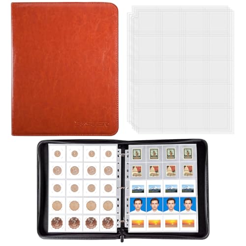 BYSTER Coin Collection Book, 30 Pack 600 Pockets Coin Sleeves, Coin Collection Holder Album, Coin Collection Organizer Storage Box Case (Coin Flips Not Included), Reddish Brown - color: Reddish Brown