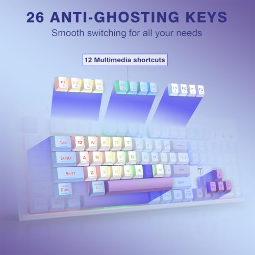 Wireless Gaming Keyboard, Tri-Mode, RGB Light up Backlit Creamy Keyboards | BT5.0/2.4GHz/USB-C, RGB Light up, Customizable Macro Keys, 26 Anti-ghosting Keys, 4000mAh Battery, Creamy Computer Keyboards