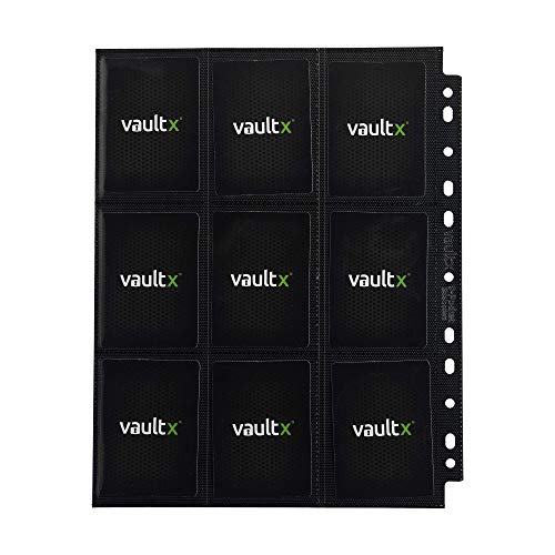 Vault X 9 Pocket Side Loading Pages (50 Pack) 900 Cards for 3 Ring Binder | Fits any 3-ring binder. 50 double-sided side-loading 9-pocket pages hold 900 cards. Acid-free, crystal-clear, no-tear.