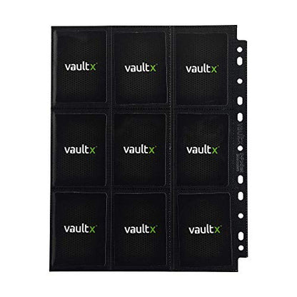 Vault X 9 Pocket Side Loading Pages (50 Pack) 900 Cards for 3 Ring Binder | Fits any 3-ring binder. 50 double-sided side-loading 9-pocket pages hold 900 cards. Acid-free, crystal-clear, no-tear.