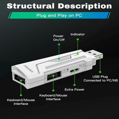 AX200 PC Mouse and Gaming Keyboard Adapter for Computer, Support Key Mapping, Aim Assist, Recoil Control, Smart Joystick Function, 1000Hz Reporting Rate, TPS, FPS, Perfect for APEX, COD Games