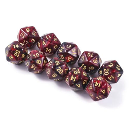 10 Pieces Polyhedral Dice Set D20 Dice 20mm Acrylic 20 Sided Game Dice for Dungeons and Dragons RPG MTG DND Dice Table Games (Starry Red Black) - color: Starry Red Black