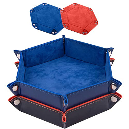 SIQUK 2-Piece Dice Tray - PU Leather Folding Hexagon Dice Holder for RPG, DND & Other Table Games (Royal Blue, Orange) - color: Royalblue and Orange