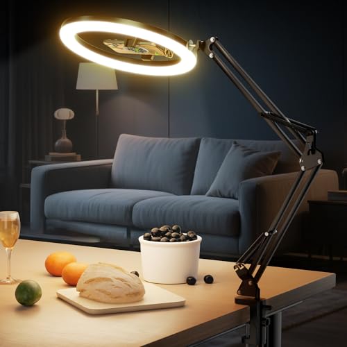 UBeesize 12’’ Ring Light with Overhead Phone Mount, LED Selfie Light with Stand and Phone Holder for iPhone and Laptop, Desk Light for Video Recording, Zoom Meeting, Live Streaming, Tiktok, YouTube - style: Desk Ring Light