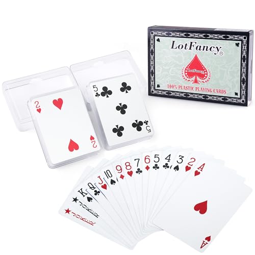 LotFancy Playing Cards, 100% Plastic, Waterproof - 2 Decks of Cards with Plastic Cases, Poker Size Standard Index, for Magic Props, Pool Beach Water Card Games - style: Navy Blue Back Standard Index