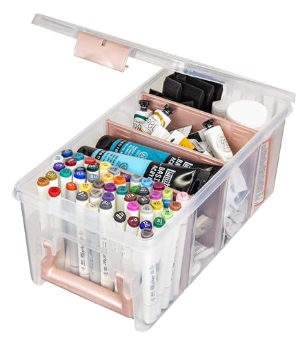 ArtBin Semi Satchel 휴대용 공예 정리함, 칸막이 3개 포함 - 미술 및 공예 용품을 위한 투명 플라스틱 보관 케이스 (4팩) - color: 로즈 골드., size: Pack of 4