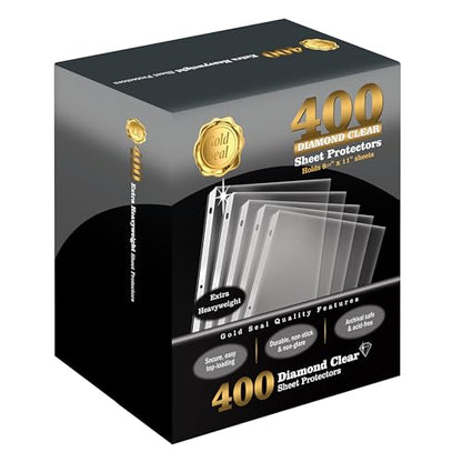 GOLD SEAL 400 Count Diamond Clear Extra Heavyweight Sheet Protectors, 4 mils Strong, to fit 8.5 x 11, Top Load, 400 Pack - size: 400 pack
