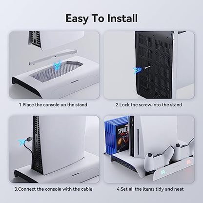 Cooling Station for PS5 Accessories, Vertical Stand with RGB for PS5 Disc & Digital Edition Console, 3-Level Cooling Fan, Dual Controller Charging Stand, Not for PS5 Slim and PS5 Pro