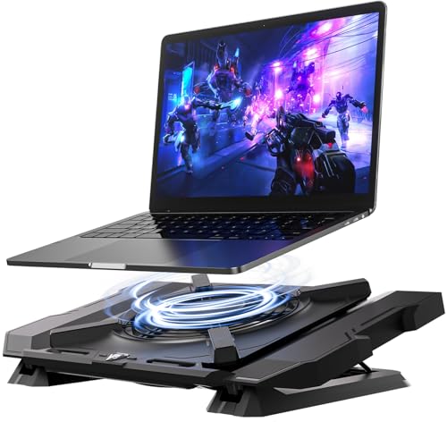 Laptop Cooling Pad, Gaming Laptop Cooler with 7.1 Inch Powerful Fan, RGB Lights & 3-Speed Fan Control & LCD Diamond Design, Height Adjustable Quiet Laptop Cooling Stand for 12"-21" Laptops etc
