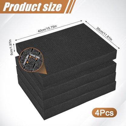 4 Pack Pick and Pluck Foam Inserts, 16 x 12 x 2 Inch Foam Sheets for Crafts, Toolboxes, Storage Drawer, Foams Padding Polyethylene Sheets, Closed Cell Foams, Home Storage Organizer