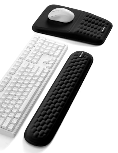 2-in-1 Keyboard & Mouse Wrist Rest Set – Ergonomic Pain-Relief Support, Memory Foam Wrist Cushion with 8° Slope & Massage Nubs, Non-Slip PU Base, Relieves Wrist Pain & Carpal Tunnel from Long Typing - color: Black