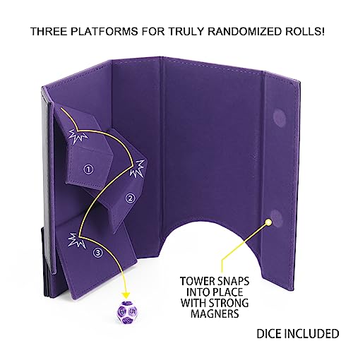 DND Dice Tower and Tray Set with Non-Scratch Felt Lined Rolling and Velvet Surface - Folding Auto Dice Roller Dice Rolling Tower for RPG Board and Table Games - color: Bule
