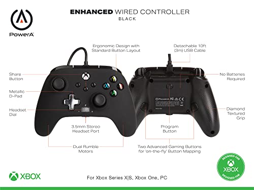 PowerA Enhanced Wired Controller for Xbox Series X|S - Black, Officially Licensed for Xbox - color: Black