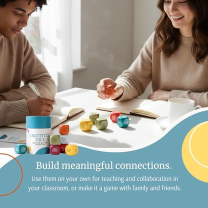 Gratitude Dice Set – Conversation Starter & Group Therapy Game | Office Therapy Must Haves | Color-Coded Wooden Dice | Mindfulness & Wellness Gift for Journaling, Thankfulness & Addiction Recovery