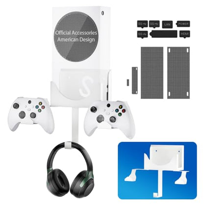 Wall Mount for Xbox Series S, Xbox Series S Wall Mount Kit, with Detachable Controller Holder & Headphone Hanger & Dust Plugs Net kits, Metal Stand for Xbox Series S (NOT FOR XBOX ONE S) - color: White