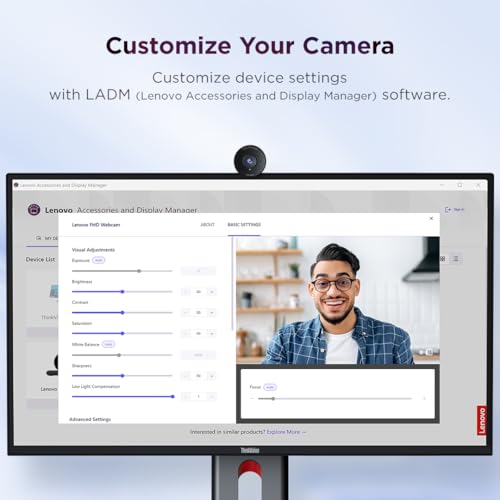 Lenovo FHD Webcam, 1080p Resolution, 30 fps, Dual Noise-Cancelling Microphones, AI Noise Cancellation and Enhanced Image Quality, Physical Privacy Shutter, Microsoft Terms Certified, Black | Dual Noise-Cancelling Microphones, AI Noise Cancellation, Enhanc