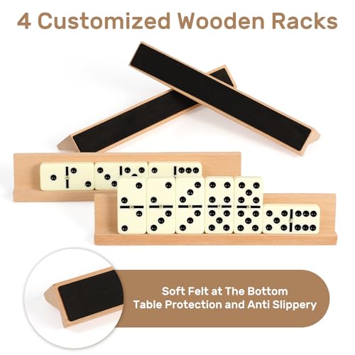 Dominoes Set Adults with 4 Wooden Racks/Trays Double Six Dominoes Travel Set with Portable Case Double 6 Dominoes Set with 4 Tiles Holders 28 Tiles Dominos Set Family Classic Board Games White - color: White