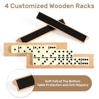 Dominoes Set Adults with 4 Wooden Racks/Trays Double Six Dominoes Travel Set with Portable Case Double 6 Dominoes Set with 4 Tiles Holders 28 Tiles Dominos Set Family Classic Board Games White - color: White